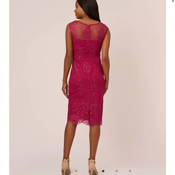 Adrianna Papell Sequin Embroidered Sheath Dress With Sheer Neckline, Pink, 4 NWT - Picture 4 of 14